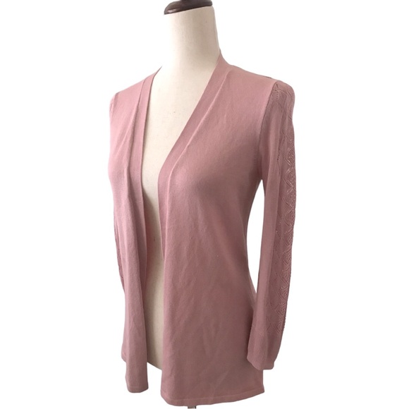 Roz & Ali Pointelle Sweater Dusty Pink Long Sleeve Open Front New with Tags - Picture 9 of 17